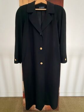 🍁 JG HOOK Vintage Women's Black Long 100% Wool Coat with Gold Buttons (Size 6)